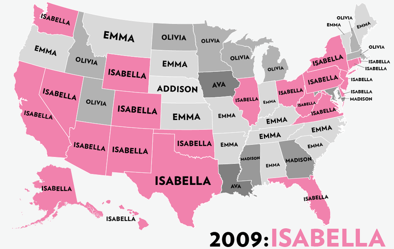 Illustration for article titled Map: Six Decades of the Most Popular Names for Girls, State-by-State